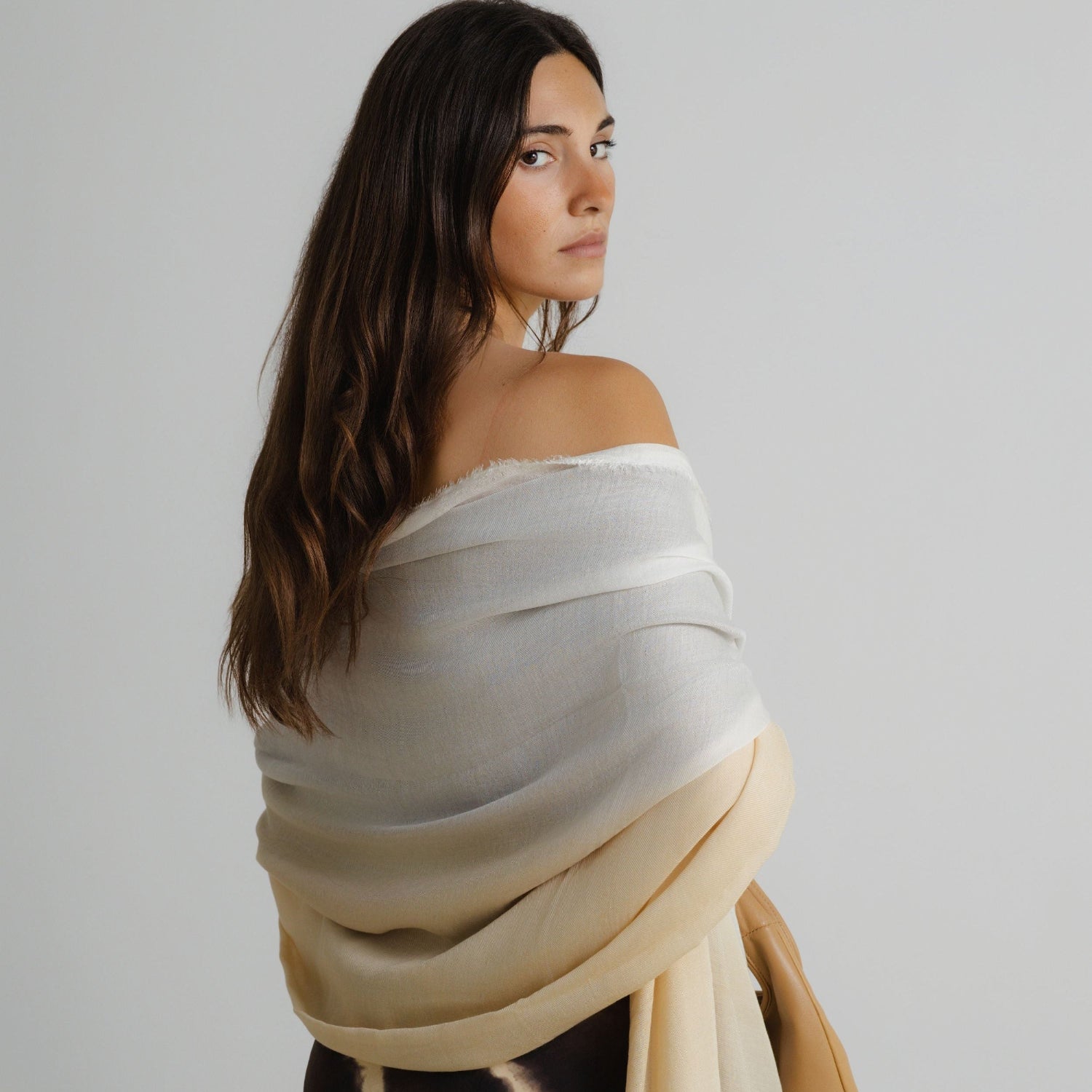 Beige brown ombre cashmere scarf by oaani