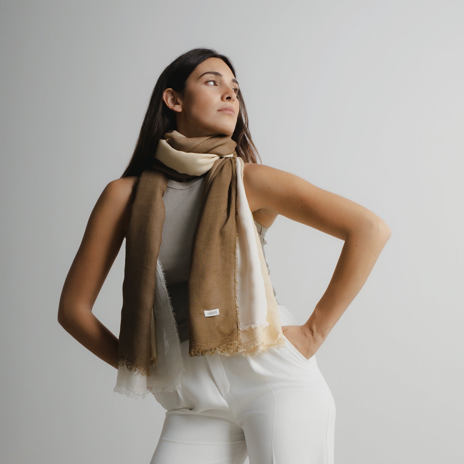 Beige brown ombre cashmere scarf by oaani