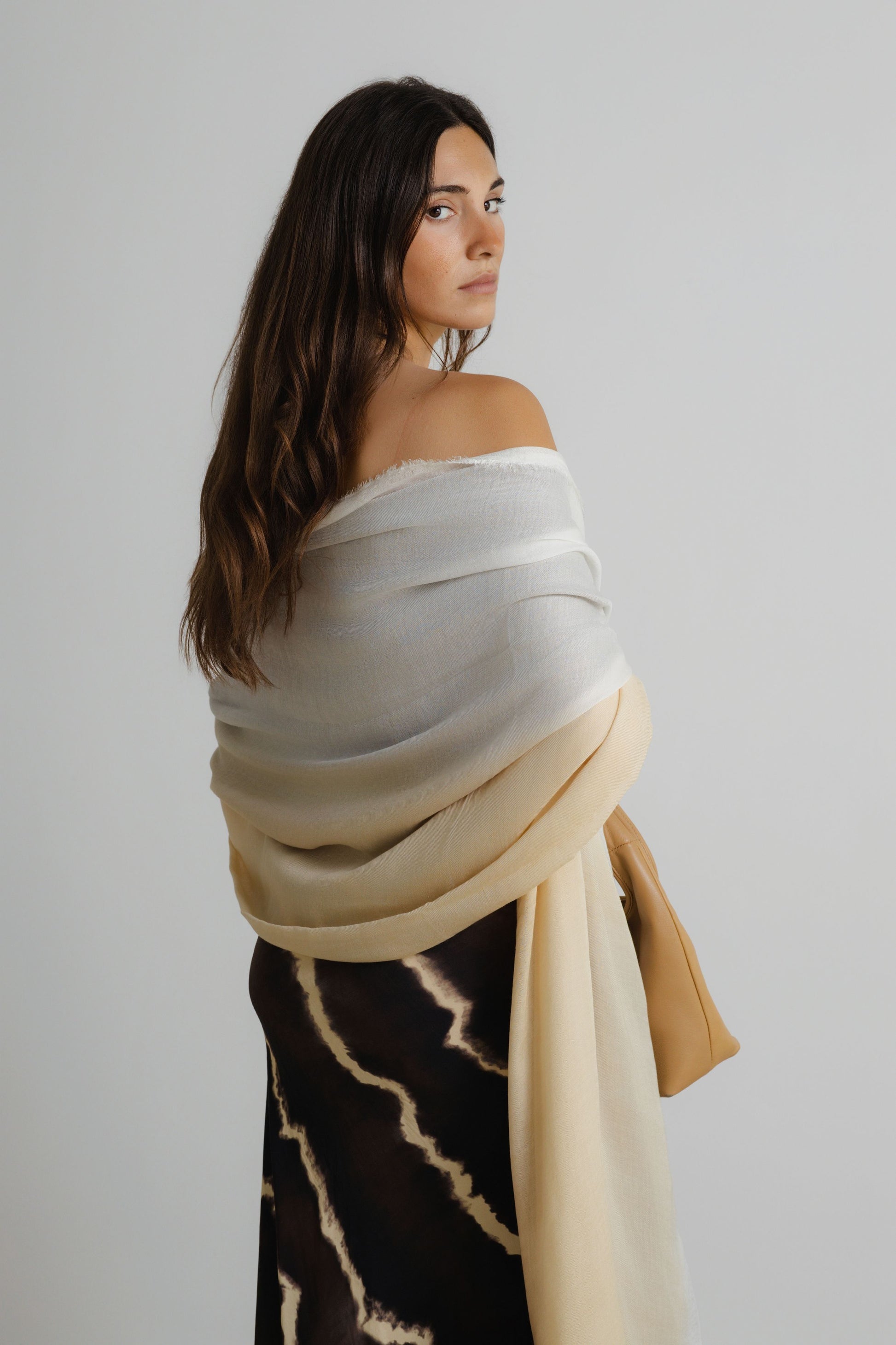 Beige brown ombre cashmere scarf by oaani
